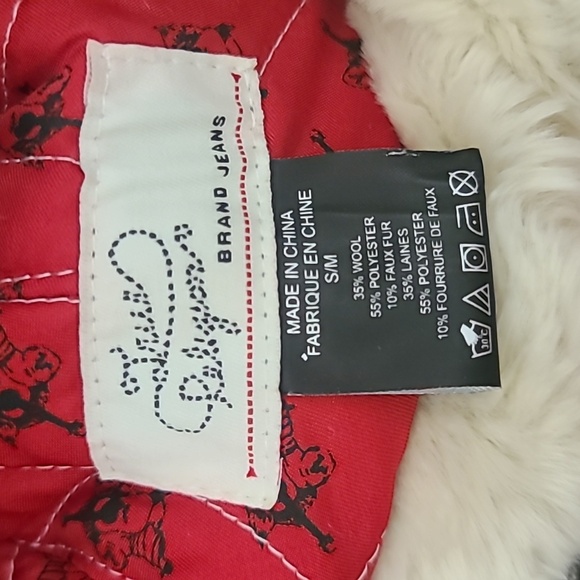 TRUE RELIGION TRAPPER HAT Cap Lined Plaid Faux Fur RED Gray S/M - Picture 5 of 6